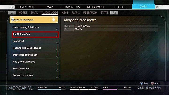 Zaklej z pomocą działka LEPIK okoliczne uszkodzone złącze elektryczne (możesz je też naprawić jeśli posiadasz umiejętność Naprawa) i zbadaj zwłoki - Arboretum | Dodatkowe zadania Prey - Prey - poradnik do gry