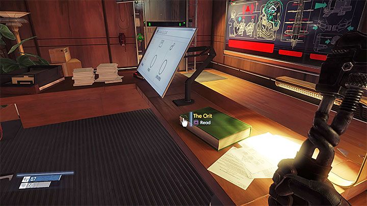 Rozejrzyj się w pobliżu sejfu za pokazaną na dołączonym obrazku książką The Orit - Jak otworzyć sejf w stacji ochrony w holu Talosa I? | Prey - Prey - poradnik do gry