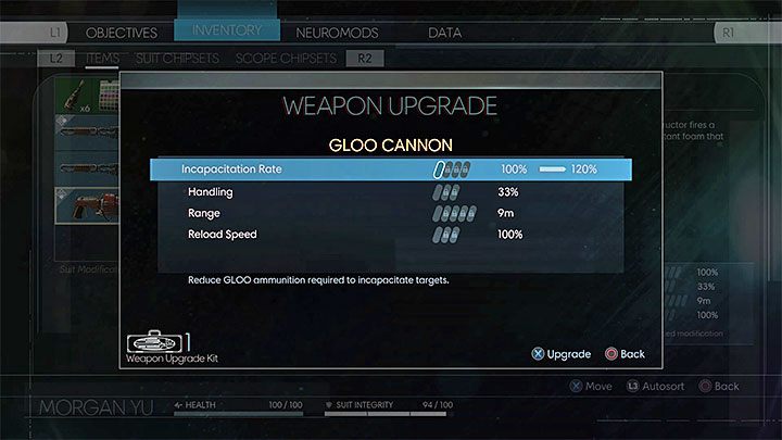 Każde ulepszenie może być użyte tylko jeden raz, tak więc zastanów się dobrze zanim podejmiesz decyzję - Odnajdywanie i ulepszanie broni w Prey | Walka - Prey - poradnik do gry