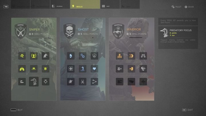 Umiejętności w Sniper: Ghost Warrior 3 podzielone zostały na trzy grupy - Sniper, Ghost i Warrior - Umiejętności bohatera w Sniper Ghost Warrior 3 - Sniper: Ghost Warrior 3 - poradnik do gry