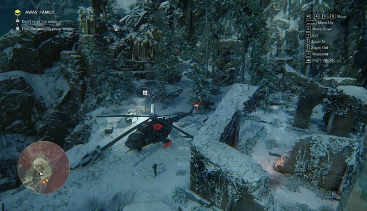Po przedostaniu się na wymagany teren, przykucnij za filarem i skorzystaj z drona, by przeskanować teren w poszukiwaniu cennych wskazówek oraz położenia wrogich żołnierzy - Awas Family | Akt 2 | Opis przejścia Sniper Ghost Warrior 3 - Sniper: Ghost Warrior 3 - poradnik do gry