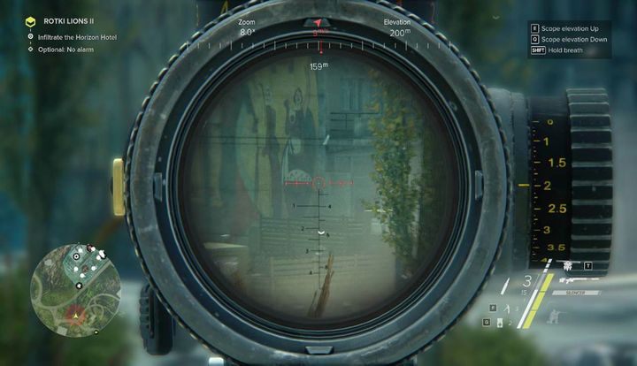 Na początku akcji wyceluj na dach budynku głównego, gdzie czai się wrogi snajper i zdejmij go zanim ten zdoła cię dostrzec - Rotki Lions I i II - zadania Side-Ops | Akt 1 | Opis przejścia - Sniper: Ghost Warrior 3 - poradnik do gry