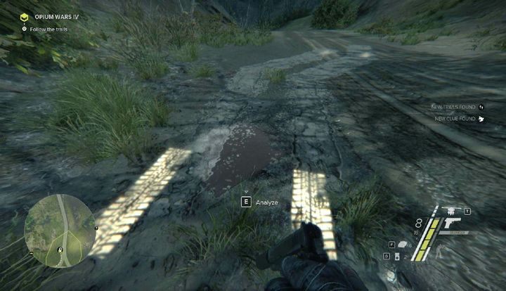 Ślady te zaprowadzą cię do kolejnej wskazówki - śladów ciężarówki - Opium Wars III i IV - zadania Side-Ops | Akt 3 | Opis przejścia - Sniper: Ghost Warrior 3 - poradnik do gry