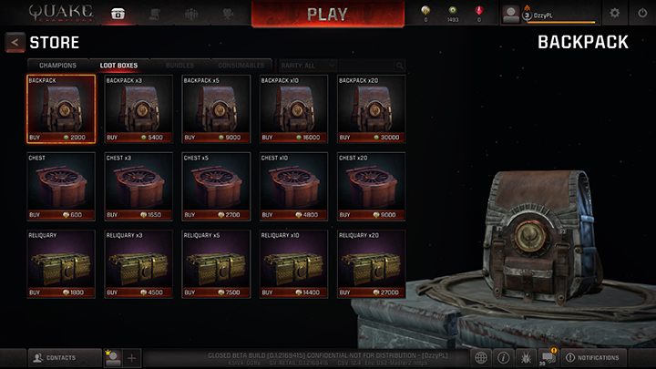 Skrzynki i plecaki możemy kupić w sklepie - Wyposażenie | Podstawy rozgrywki | Quake Champions - Quake Champions - poradnik do gry