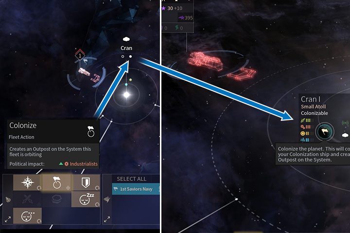 Statek kolonizacyjny może postawić pierwszy krok do zajęcia systemu. Najlepiej wybierać na cel bardzo przyjazne planety. Białe kropki pod nazwami systemów podpowiedzą ci, które planety masz możliwość zasiedlić. - Kolonizacja, migracja i ewakuacja w Endless Space 2 - Endless Space 2 - poradnik do gry