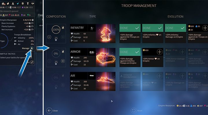 Wybór wojsk lądowych odblokowujesz wraz z postępem technologicznym i możesz zmienić układ swoich sił - Wojska i bitwy lądowe w Endless Space 2 - Endless Space 2 - poradnik do gry