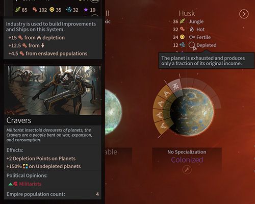 Żarłaki mogą znacząco przyspieszyć produkcję w systemach z innymi rasami, kosztem zasobów planety. - Żarłacy (Cravers) - Endless Space 2 - poradnik do gry