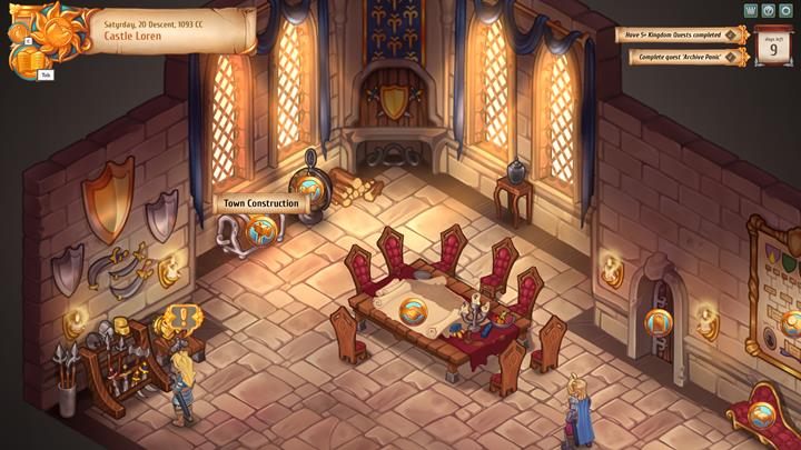 W zamku możesz nacisnąć na kufer i przenieść się do ekranu - Opis miasta i mechanizmu budowania | Zarządzanie miastem | Regalia - Regalia: Of Men And Monarchs - poradnik do gry