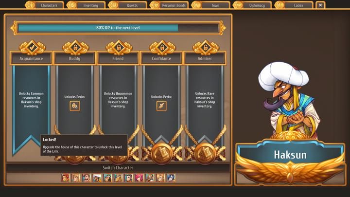Aby odblokować lepszy asortyment u np. Haksuna, musisz najpierw ulepszyć jego siedzibę i awansować w kolejnych rangach waszych stosunków. - Opis miasta i mechanizmu budowania | Zarządzanie miastem | Regalia - Regalia: Of Men And Monarchs - poradnik do gry