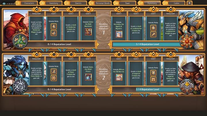 Każda frakcja zapewnia inne bonusy i na trzecim poziomie daje dostęp do unikalnego towarzysza. - Dyplomacja | Zarządzanie miastem | Regalia Of Man And Monarchs - Regalia: Of Men And Monarchs - poradnik do gry