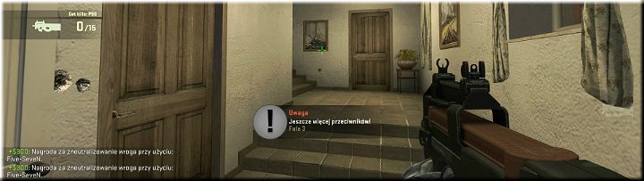 Korytarz, który zakręca w lewo prowadzi do schodów z których mogą skorzystać przeciwnicy, aby dostać się do budynku - Misja 1 - Austria: Wpadnij po terrorystów, zostań na kisz | CS GO - CS GO - poradnik do gry