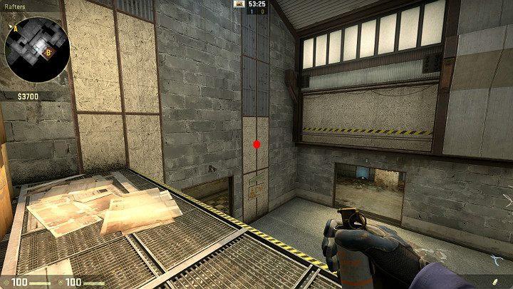 Stań w określonym miejscu na podeście i wyceluj w oznaczony na obrazku punkt - Cache | Mapy Turniejowe | CS GO - CS GO - poradnik do gry