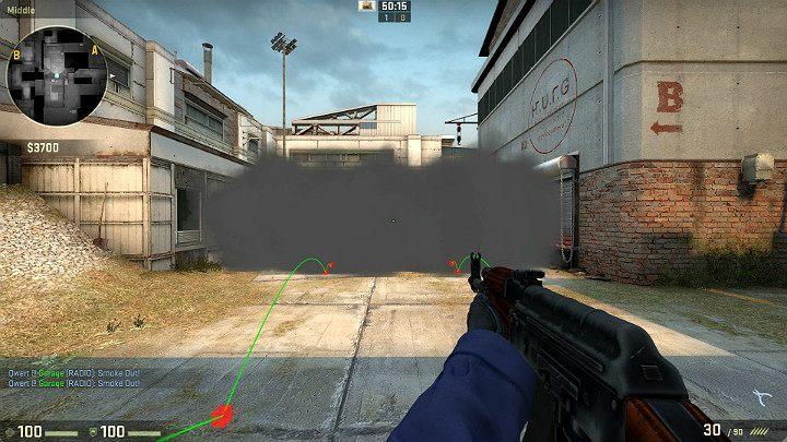 Dwa powyższe rzuty wykonane w kooperacji z sojusznikiem skutkują stworzeniem ściany dymnej na środku mapy - Cache | Mapy Turniejowe | CS GO - CS GO - poradnik do gry