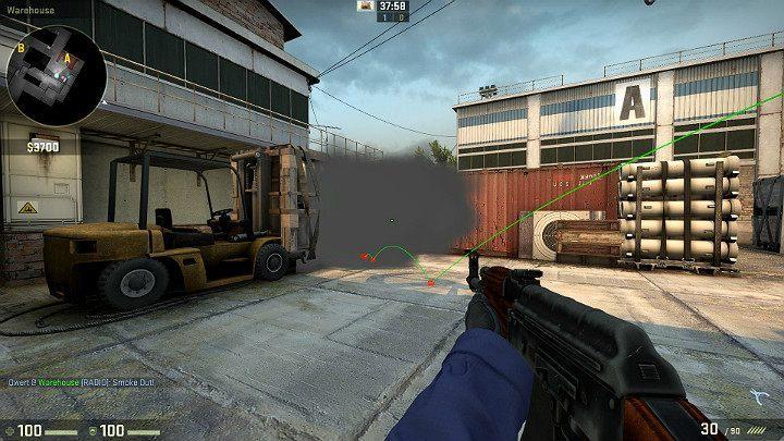 Granat odbije się od skrzyń i wpadnie głębiej na punkt A zasłaniając widoczność Graczy patrzących od strony samochodu i rampy - Cache | Mapy Turniejowe | CS GO - CS GO - poradnik do gry