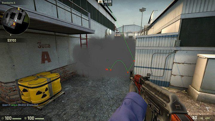 Granat przeleci nad hangarem i spadnie na ziemię całkowicie zasłaniając widoczność Graczy patrzących od strony rampy - Cache | Mapy Turniejowe | CS GO - CS GO - poradnik do gry