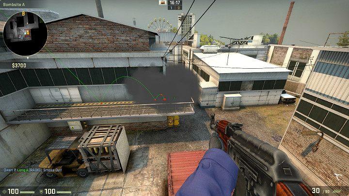 Granat przeleci nad hangarem i przysłoni widoczność graczy patrzących z balkonu w stronę punktu A - Cache | Mapy Turniejowe | CS GO - CS GO - poradnik do gry