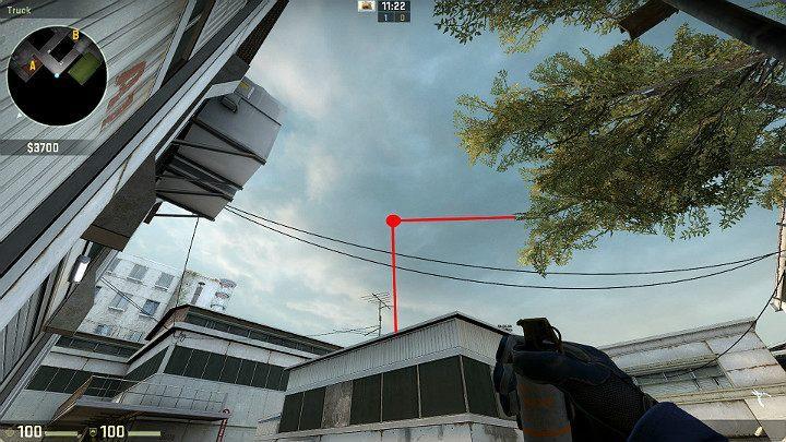 Ustaw się w rogu mapy i wyceluj w oznaczony na obrazku punkt - Cache | Mapy Turniejowe | CS GO - CS GO - poradnik do gry