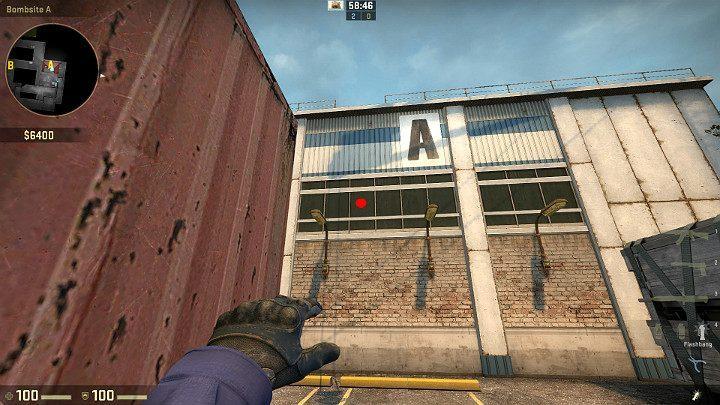 Stojąc za dużym kontenerem na punkcie A wyceluj w oznaczony punkt po czym wykonaj rzut w ruchu korzystając z LPM - Cache | Mapy Turniejowe | CS GO - CS GO - poradnik do gry