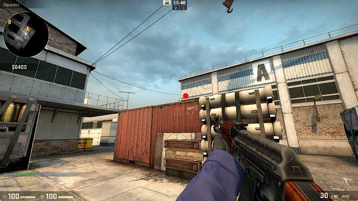 Granat odbije się od kontenera i wybuchnie tuż nad nim oślepiając wszystkich Graczy znajdujących się na punkcie A - Cache | Mapy Turniejowe | CS GO - CS GO - poradnik do gry