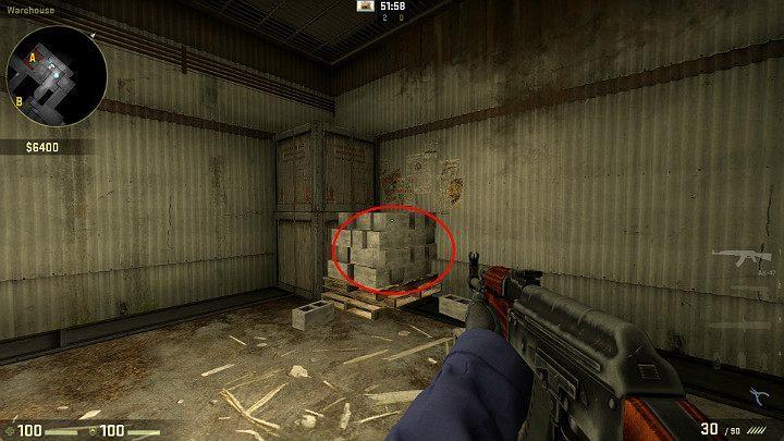 Z cegieł zaznaczonych na powyższym obrazku możesz wskoczyć na najwyższą skrzynkę - Cache | Mapy Turniejowe | CS GO - CS GO - poradnik do gry