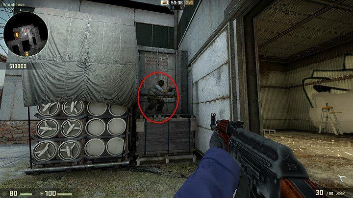 Poproś sojusznika o ukucnięcie w tym miejscu po czym wskocz na skrzynkę, a następnie na jego barki - Cache | Mapy Turniejowe | CS GO - CS GO - poradnik do gry