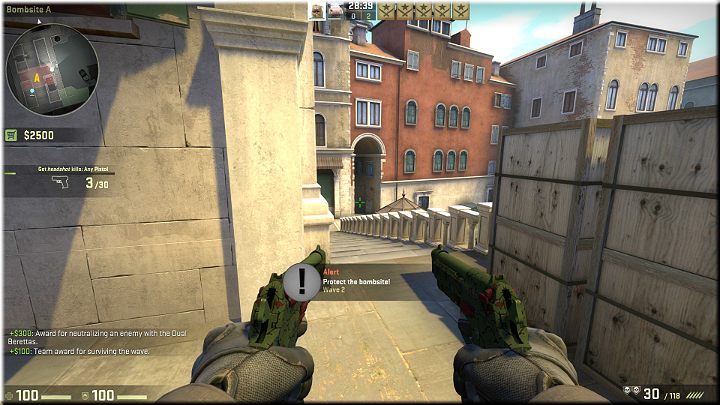 Przeciwnicy mogą pojawić się w tunelu widocznym w oddali i ruszyć schodami do góry lub pójść w lewo do kolejnego przejścia - Misja 23 - Rialto: Etykieta kontynentalna | CS GO - CS GO - poradnik do gry