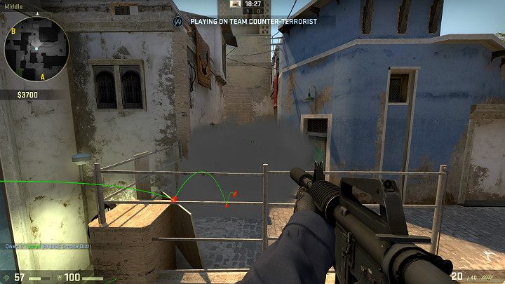 Granat odbije się od przeszkody i wyląduje w przejściu do punktu podłożenia bomby B - Mirage | Mapy turniejowe | CS GO - CS GO - poradnik do gry