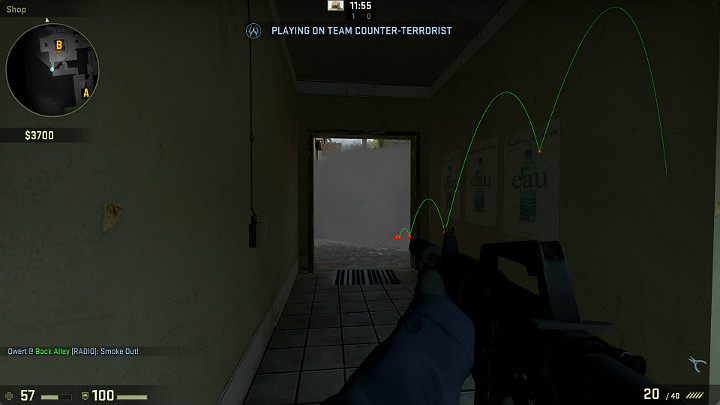 Granat wyląduje zaraz przed drzwiami prowadzącymi do kuchni ograniczając widoczność Graczy znajdujących się w budynku - Mirage | Mapy turniejowe | CS GO - CS GO - poradnik do gry