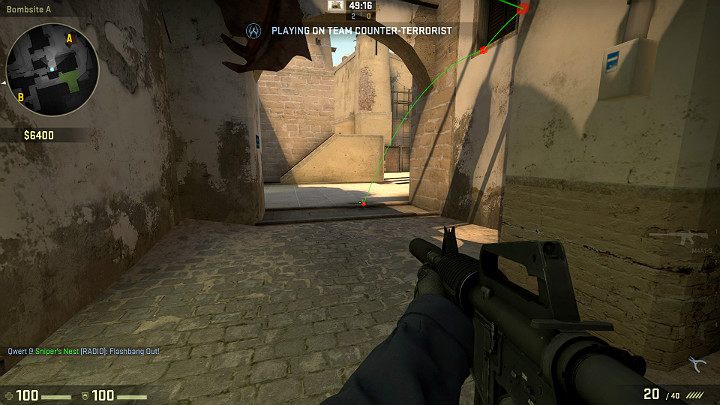 Granat odbije się od przeszkody i wybuchnie w przejściu oślepiając Graczy patrzących w tym kierunku - Mirage | Mapy turniejowe | CS GO - CS GO - poradnik do gry