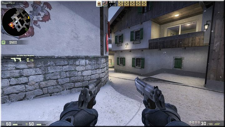 Przechodząc nieco do przodu od miejsca odrodzenia można wyjrzeć za mór i sprawdzić, czy nie nadciągają stamtąd przeciwnicy - Misja 12 - Austria: Po jednym dla każdego | CS GO - CS GO - poradnik do gry