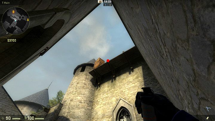 Stojąc w tym samym rogu możesz wykonać także inny rzut - Cobblestone | Mapy Turniejowe | CS GO - CS GO - poradnik do gry