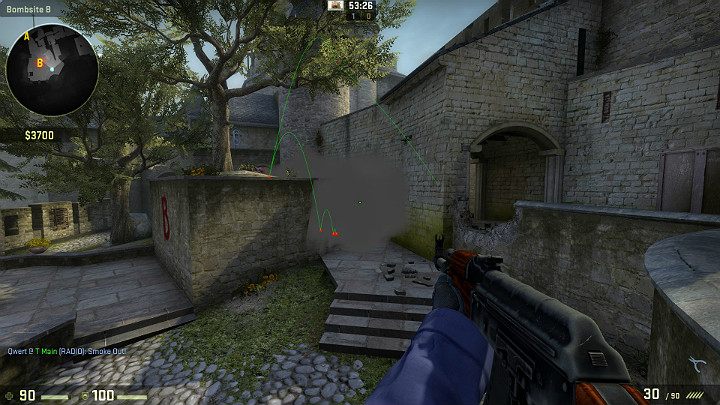 Granat odbije się od wierzy i spadnie na dół zasłaniając widoczność Graczy patrzących od strony kanionu - Cobblestone | Mapy Turniejowe | CS GO - CS GO - poradnik do gry