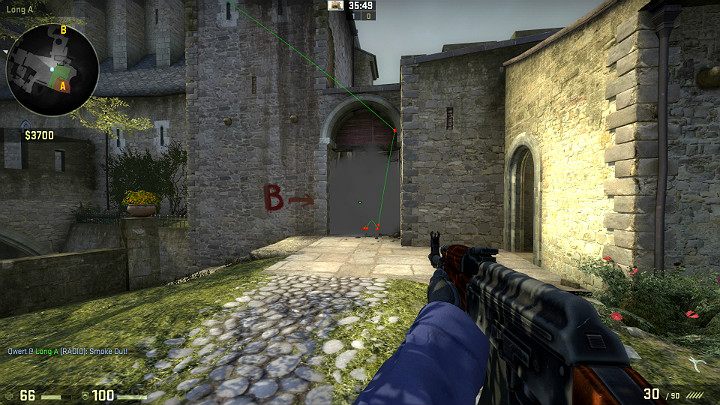 Granat przeleci przez środek A i stworzy zasłonę dymną w drzwiach od łącznika - Cobblestone | Mapy Turniejowe | CS GO - CS GO - poradnik do gry