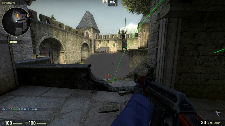 Granat wpadnie na punkt B tworząc zasłonę, która ograniczy widoczność Graczy patrzących od strony kurnika lub zza fontanny - Cobblestone | Mapy Turniejowe | CS GO - CS GO - poradnik do gry