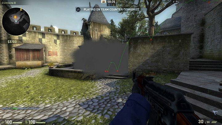 Granat stworzy zasłonę dymną przy fontannie, która może umożliwić podłożenie bomby - Cobblestone | Mapy Turniejowe | CS GO - CS GO - poradnik do gry