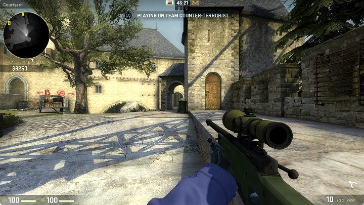 Pozycja strzelecka, która znajduje się w obniżeniu terenu gdzie dodatkowo możesz ukucnąć chowając się nieco za śmietnikiem widocznym z przodu - Cobblestone | Mapy Turniejowe | CS GO - CS GO - poradnik do gry