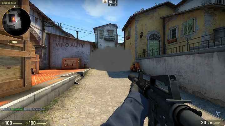 Granat wybuchnie w tunelu od strony biblioteki ograniczając widoczność Graczy starających się zaatakować od strony punktu odrodzenia Terrorystów - Inferno | Mapy turniejowe | CS GO - CS GO - poradnik do gry