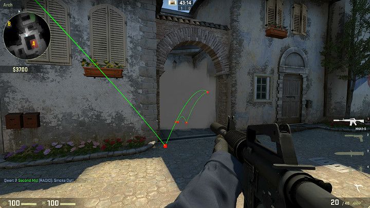 W efekcie otrzymujesz zasłonę dymną w tunelu prowadzącym do miejsca odrodzenia Antyterrorystów - Inferno | Mapy turniejowe | CS GO - CS GO - poradnik do gry