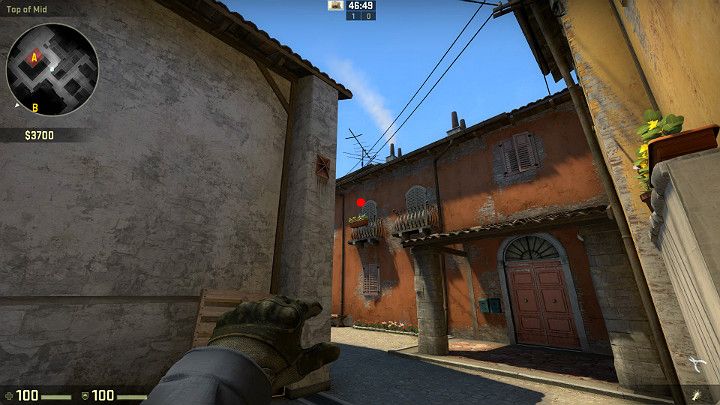 Powyższy rzut należy wykonać w trakcie ruchu, poruszając się w kierunku punktu A - Inferno | Mapy turniejowe | CS GO - CS GO - poradnik do gry