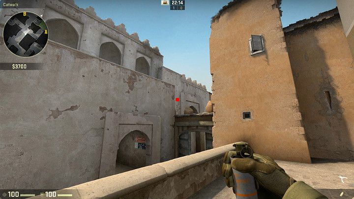 Do wykonania tego rzutu musisz ustawić się zaraz przy ścianie, dotykając plecami drzwi - Dust 2 | Mapy Turniejowe | CS GO - CS GO - poradnik do gry