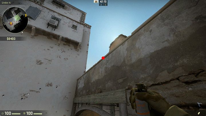 Stań na skrzynkach, zaraz przy ścianie i wyceluj w zaznaczone miejsce - Dust 2 | Mapy Turniejowe | CS GO - CS GO - poradnik do gry