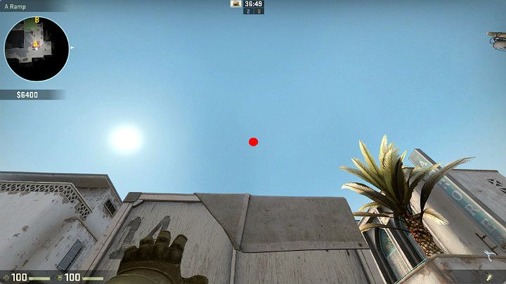 Wchodząc na rampę od strony miejsca podłożenia bomby A warto wykonać bardzo przydatny, krótki rzut - Dust 2 | Mapy Turniejowe | CS GO - CS GO - poradnik do gry