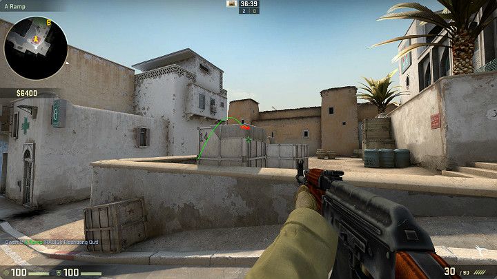 Granat wybuchnie na szczycie skrzyni i oślepi wszystkich przeciwników znajdujących się w tym miejscu - Dust 2 | Mapy Turniejowe | CS GO - CS GO - poradnik do gry