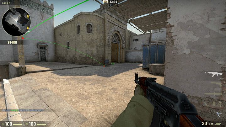 Gdy poprawnie wykonasz rzut, granat odbije się w prawą stronę oślepiając Graczy stojących w wejściu do tunelu, ale także dosięgnie tych, którzy schowają się za kontenerem z prawej strony - Dust 2 | Mapy Turniejowe | CS GO - CS GO - poradnik do gry