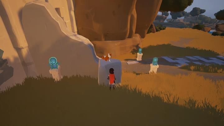 Stań tak, by podświetlić wszystkie trzy figurki na raz i użyj głosu głównego bohatera. - Zagadki z wrotami | Rozdział 1 | Opis przejścia - Rime - poradnik do gry