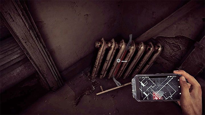 Boyce poprosi głównego bohatera o podarowanie mu łomu i przedmiot ten znajdziesz w okolicy - będzie leżał obok kaloryfera (powyższy obrazek) - Chronicznie ocalony | Osiągnięcia i trofea Get Even - Get Even - poradnik do gry