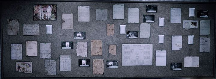 Tablicę z dowodami rzeczowymi dla budynku C zakładu dla obłąkanych prezentuje powyższy obrazek - Szpital psychiatryczny - budynek C | Ukryte wspomnienia | Get Even - Get Even - poradnik do gry