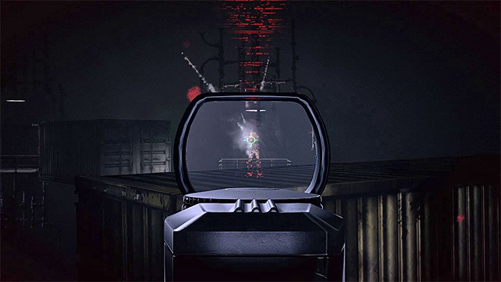 Po zdobyciu broni palnej przykucnij żeby schować się za kontenerem (tryb spowolnienia czasu nie będzie już aktywny) i zacznij wychylać się na krótkie chwile po to żeby ostrzeliwać rozstawionego dalej drugiego przeciwnika (powyższy obrazek) - Pliki Ostatnie_chwile_J - Get Even - poradnik do gry