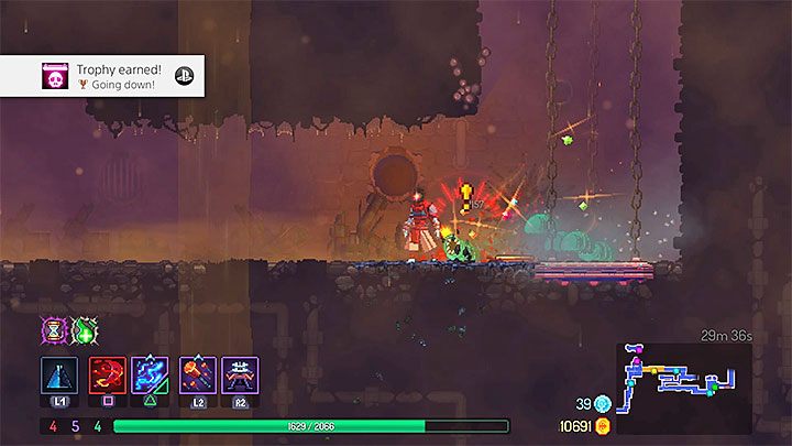 Poczekaj aż potwór dostatecznie zbliży się do bohatera, uruchom windę i od razu z niej zeskocz - Going Down! - trofeum w Dead Cells - Dead Cells - poradnik do gry
