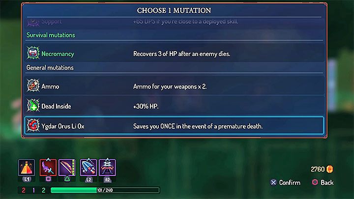 Na potrzeby zdobycia tego trofeum musisz wyposażyć bohatera w mutację Ygdar Orus Li Ox (powyższy obrazek) - YOLO! Or Not - trofeum w Dead Cells - Dead Cells - poradnik do gry